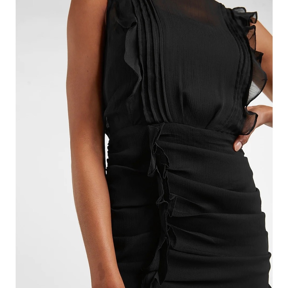 Express Black Ruched Ruffle Sheath Dress Size XS - Picture 2 of 5